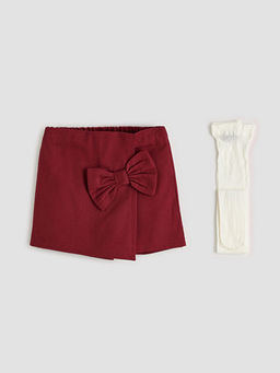 Fiyonk Detayl? K?z ?ocuk Bluz ?ort Etek ve K?lotlu ?orap