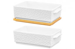 Набор 2 блюд д/холодца 800 мл 20,5*12*12 см Веточки-цветочки + бамбуковая крышка - Elan gallery фото 3