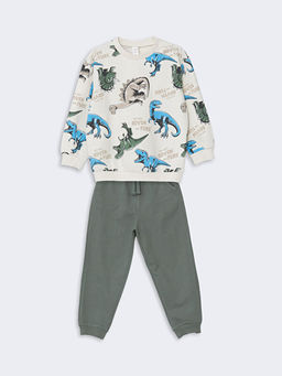 Bisiklet Yaka Bask?l? Erkek ?ocuk Sweatshirt ve E?ofman Alt 2li