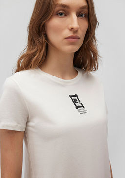 S?rt Bask?l? Beyaz Tisort - Mavi фото 5