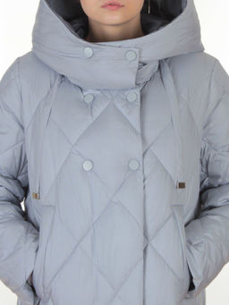 8388 GRAY/LT. BLUE Пальто стеганное зимнее женское оверсайз (200 гр. холлофайбер)