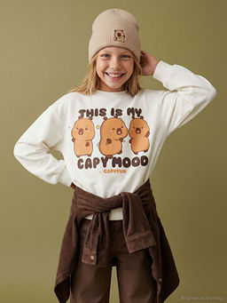 Capyfun Bask?l? Kal?n K?z ?ocuk Sweatshirt