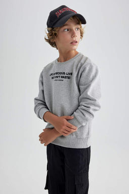 Плотный свитшот для мальчиков с круглым вырезом - Defacto фото 5