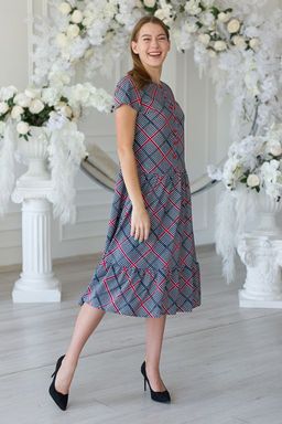 Платье женское из кулирки Кармелита серая клетка - Амадэль фото 6