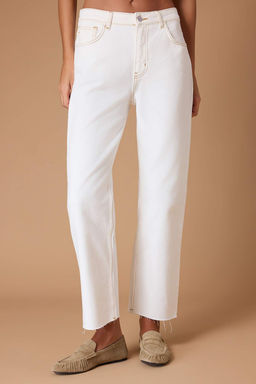 Ekru Pacas? Kesikli Yuksek Bel Straight %100 Pamuk Non-Stretch Jeans TWOAW25JE00307