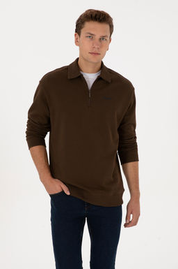 Худи U.S. Polo Assn Erkek Regular Fit с застежкой коричневый из хлопка