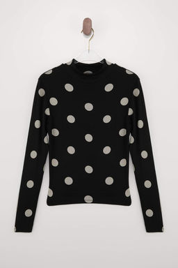 Nasiba Hafiz x Trendyol Collection Siyah Dik Yaka Puantiyeli Uzun Kol Esnek Orme Bluz TWOSS26BZ00352