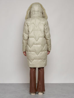 Пальто утепленное с капюшоном зимнее женское светло-зеленого 13305ZS - Visdeer фото 16