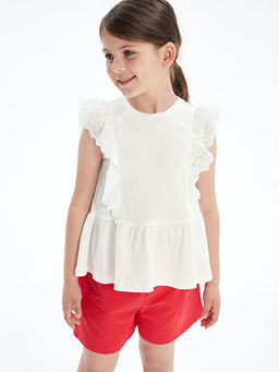 Bisiklet Yaka Pileli K?z ?ocuk Ti??rt