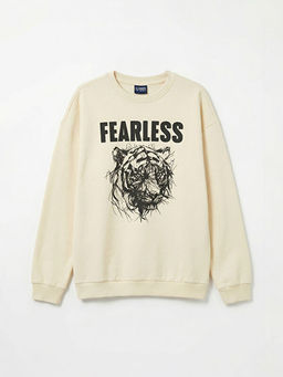 Bisiklet Yaka Bask?l? Erkek ?ocuk Sweatshirt