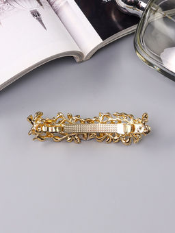 Цена за 2 шт. Заколка - автомат для волос «Престиж», листики, 8.5 см, золото