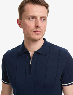 Lacivert Slim Fit %100 Pamuk Fermuarl_ Polo Yaka Triko Ti__rt