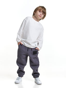 Брюки с шевроном для мальчика штаны спортивные 22-7683 светлый графит - Mini maxi фото 7