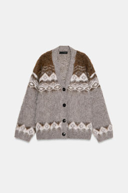 BRUSHED EFFECT JACQUARD KNIT CARDIGAN - Zara фото 3