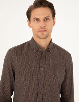 Рубашка Slim Fit коричневая с длинным рукавом