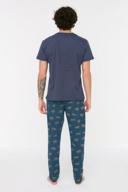 TRENDYOL MAN Lacivert Regular Fit Bask?l? Orme %100 Pamuk Pijama Tak?m? THMSS21PT0442 - Trendyolmilla фото 5