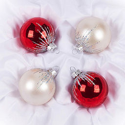 Елочная игрушка шар стеклянная Капельки д6см, ручная художественная роспись, подарочная упаковка, набор 4шт, цвета микс (Россия)