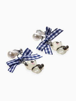 Цена за 2 шт. Серьги-клипсы детские «Выбражулька» панда с бантом клетка и жемчужиной, цветные