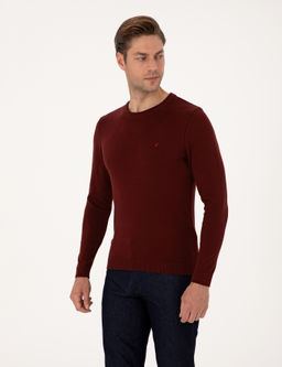 Bordo Slim Fit Bisiklet Yaka Basic Triko Kazak - Pierre cardin фото 3