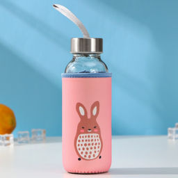 Бутылка для воды «Весёлые зверята», 300 мл, h=17 см, в чехле, стекло, МИКС