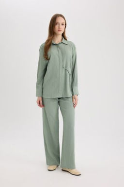 Wide Leg Cep Detayl? Standart Paca Krink?l Kumas Pantolon