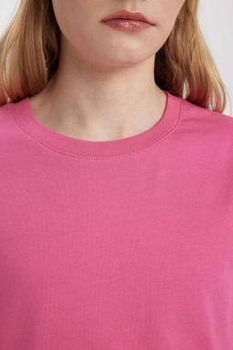 Базовая футболка из чесаного хлопка с короткими рукавами и круглым вырезом стандартного кроя - Defacto фото 5