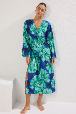 Cicek Desenli Dokuma Y?rtmacl? Maxi Plaj Elbise TBESS25EL00037 - Trendyolmilla фото 2