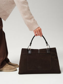 Замшевая сумка сэтчел Colette DBR 31349 черный каштан  фото 15