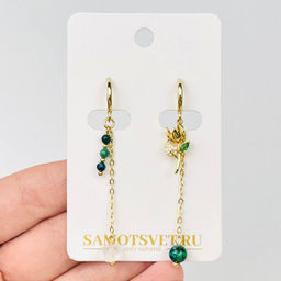 Серьги на цепочке из Азурита и Горного Хрусталя - Радуга самоцветов фото 2