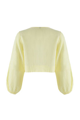 TRENDYOLMILLA Sar? Dokuma %100 Keten Baglamal? Balon Kollu Plaj Gomlek TBESS25GO00016 фото 14