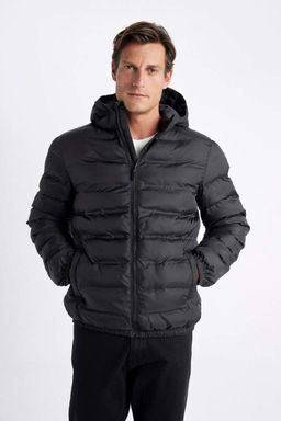 Облегающее водоотталкивающее пальто с капюшоном - Defacto фото 3