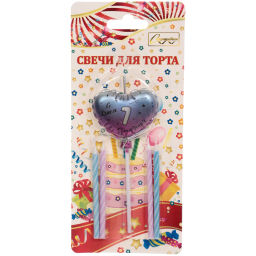 Цена за 2 шт. Свечи для торта Цифра Воздушное сердце "7" (свечи 8 см, сердце 5*13 см)