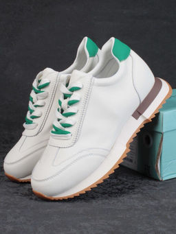 05-PDJ66-2 BEIGE/GREEN Кроссовки женские (натуральная кожа)