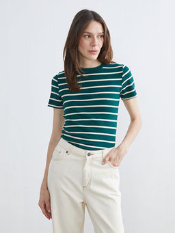 Bisiklet Yaka ?izgili Kad?n Body