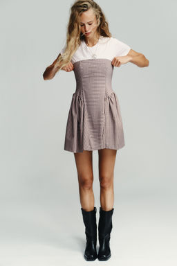 GINGHAM CHECK BANDEAU SHORT DRESS