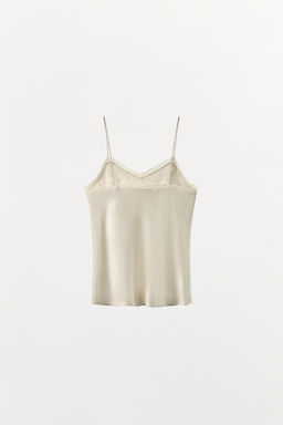 TOP LENCERO MEZCLA SEDA ENCAJE / Crudo - Zara фото 5