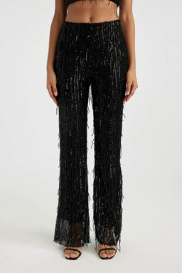 Стандартные черные брюки с пайетками Flayer с нормальной талией - Defacto фото 4
