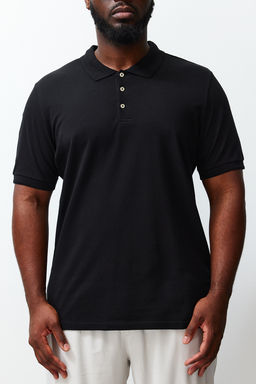 TRENDYOL MAN Buyuk Beden Siyah Regular/Normal Kesim Basic %100 Pamuklu Polo Yaka T-shirt TMNSS24BF00000 - Trendyolmilla фото 4