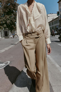 GOLD BUTTON WIDE-LEG TROUSERS - Zara фото 5
