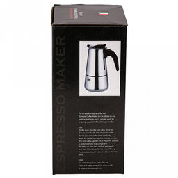 Кофеварка из нержавеющей стали, гейзерная, на 6 чашек, 370мл д9,5см h19,5см, бакелитовая ручка, подарочная коробка (Китай)