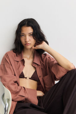 Camisa oversize en mezcla de lino - H&m фото 3