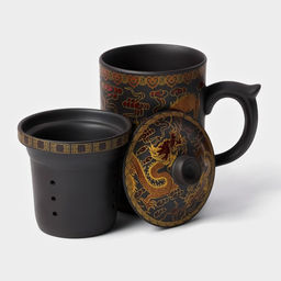 Кружка с крышкой и ситом «золотистое дракон», 350 мл, керамика
