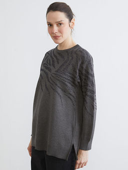 Bisiklet Yaka Desenli Kad?n Triko Kazak