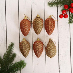 Цена за 2 шт. Ёлочные игрушки 6 шт. Шишка с переливами 3.55.5 см, золото