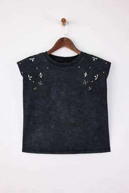 Antrasit Relaxed/Rahat Kal?p Dusuk Kol Kolsuz Vatkal? Tok %100 Pamuk Orme T-Shirt TWOSS26TS00008 - Trendyolmilla фото 5