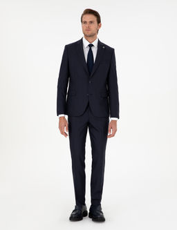 Lacivert Extra Slim Fit _izgili Y_nl_ Tak_m Elbise