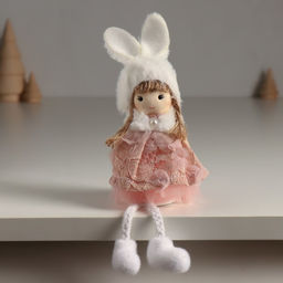 Кукла интерьерная Ангелочек в цветочном платье в шапке с ушками 5,5х7х19,5 см