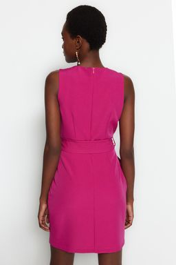 TRENDYOLMILLA Bordo Kusakl? Vucudu Saran Bisiklet Yaka Mini Dokuma Elbise TWOSS19AA0063  фото 21