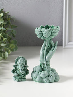 Фигурка полистоун «Рука с лотосом и Ганешей», зелёный, 7×7.3×18.5 см