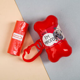 Контейнер с пакетами для уборки за собаками Ем много (рулон 15 шт)